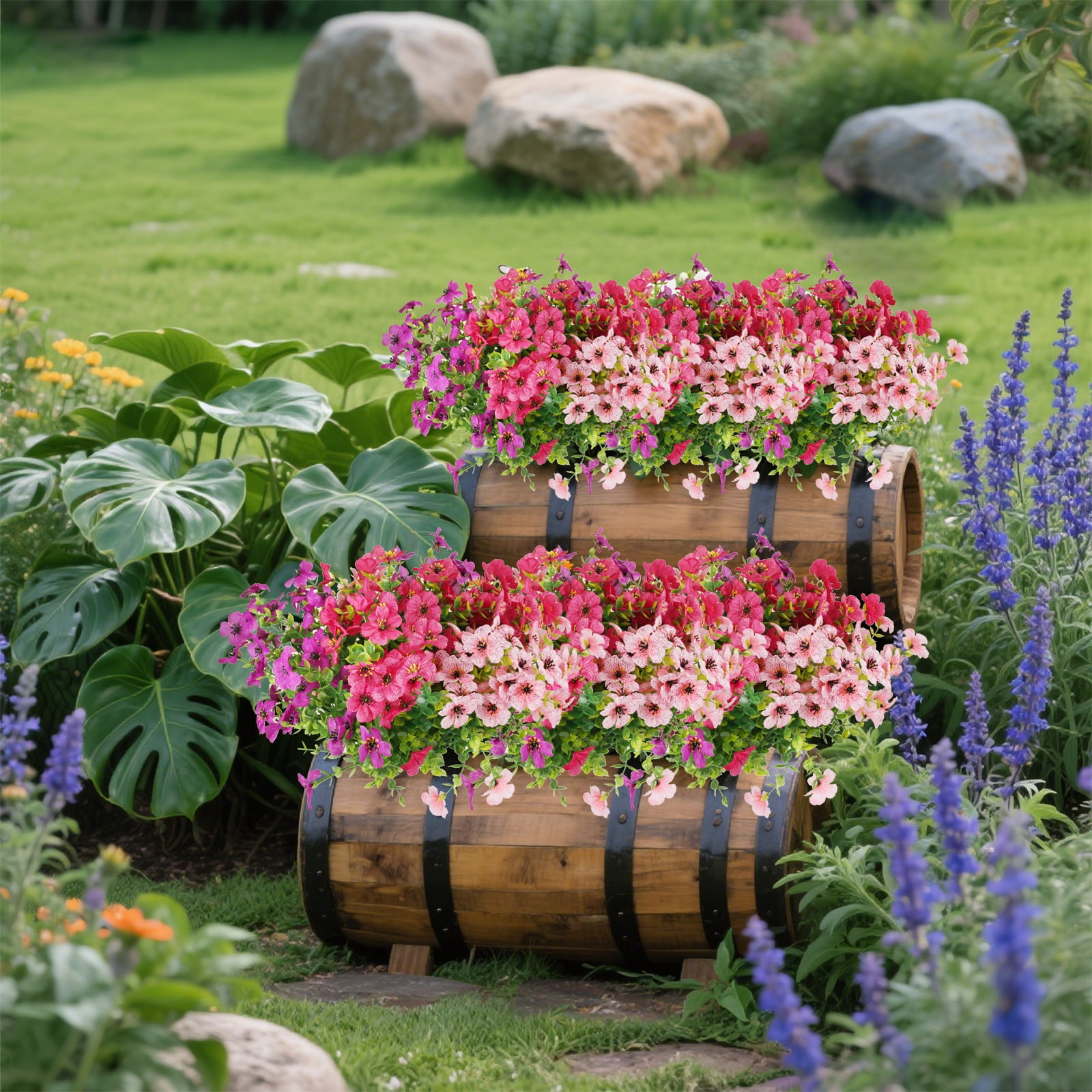 9 Bundles Artificial Flowers for Outdoor,No Fade Fake Plastic Flowers Faux Plants for Decoration Hanging Planters Indoor Outside Garden Porch Window Box Home Wedding Farmhouse