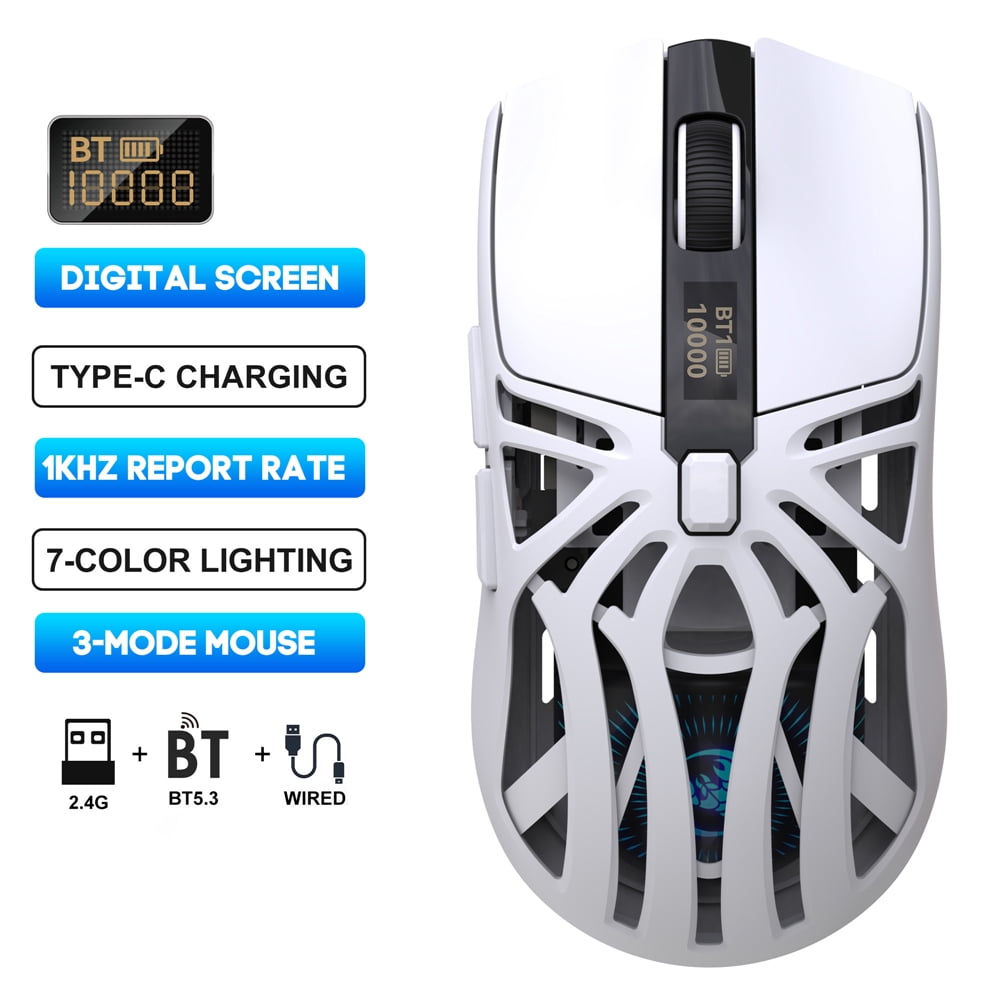Wireless Gaming Mouse, 10000DPI , 2.4G/USB-C/Bluetooth 5.3 Gaming Mouse Rechargeable Gaming Office Mice for PC