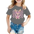 thumbnail image 2 of XDZJLR T-Shirt pour Filles, Imprimé Lapin de Pâques, Col Rond, Manches Courtes, Mode Décontractée, Gris 3-4 Ans, 2 of 3