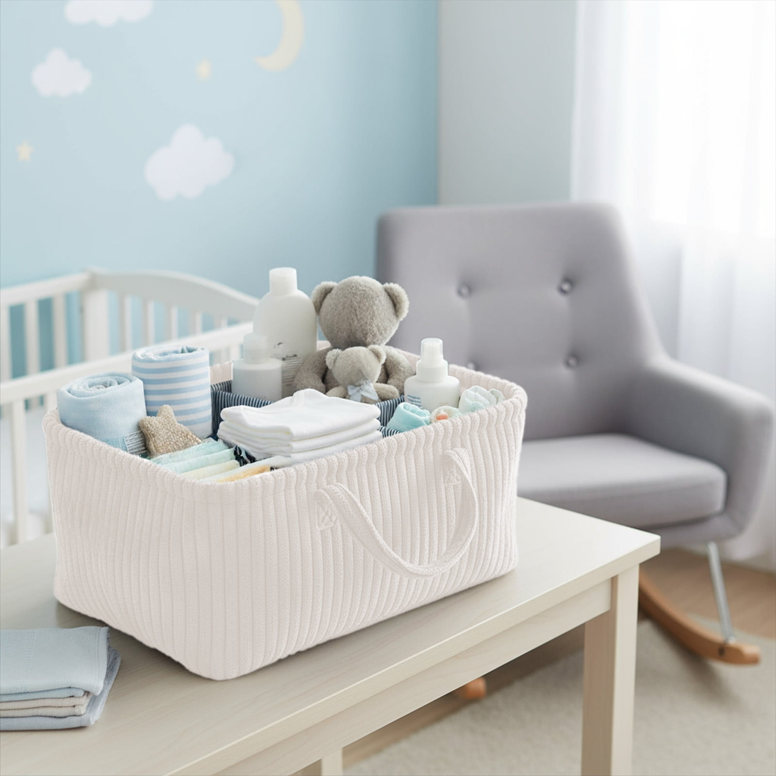 Baby Diaper Caddy Organizer - Stylish Weaving Nursery Storage Basket for Diapers and Baby Wipes, Diaper Stacker Car Organizer, newborn nursery Gift