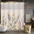 thumbnail image 5 of Flowers No Hooks Shower Curtain with Snap-in Liner Vintage Watercolor Purple Yellow Floral Leaf Plant Line Texture Shower Curtains for Bathroom, Waterproof, Easy Install, Washable 72"x78", 5 of 9