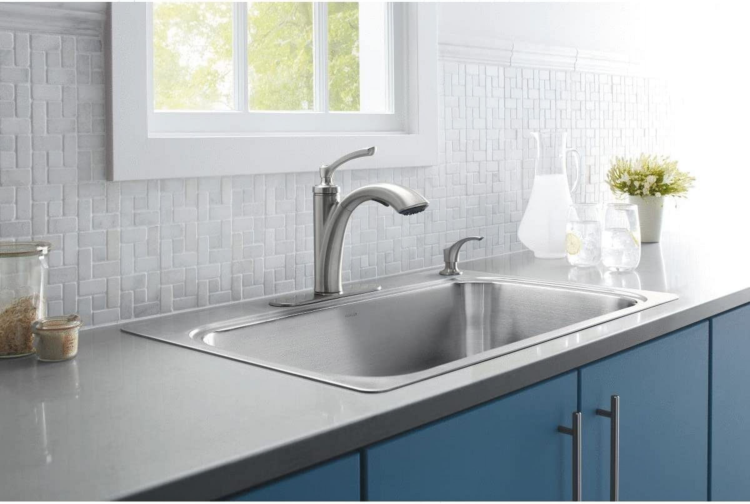 Kohler Linwood Single Handle Lever Pull-Out Kitchen Faucet with Soap Dispenser, Stainless