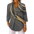 thumbnail image 4 of OIOLOYJM Women's Polo Shirts Geometric Print 3/4 Sleeve V-Neck Golf Shirts Spring Lapel Gym Workout Loose Fit T-Shirt Fashion Comfy Cozy Tunic Tops Dark Gray L, 4 of 7