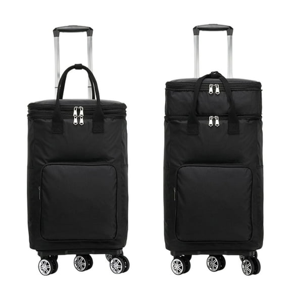 2-in-1 Shopping Cart with Wheels, Grocery Cart, Portable Multi-Function Trolley, Luggage Cart, Foldable Trolley with Built-in Removable Waterproof Bag for Shopping, Camping, Traveling, Black