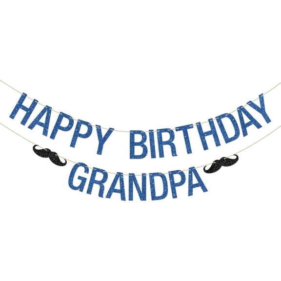 Happy Birthday Grandpa Banner, Men King Daddy Birthday Party Bunting, Cheers to Grandpa Bday Party Decorations Supplies Banner, Navy Blue Glitter