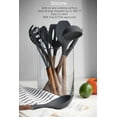 thumbnail image 3 of Silicone Cooking Utensils, 8 Pc Kitchen Utensil Set, Easy to Clean Wooden Kitchen Utensils, Cooking Utensils for Nonstick Cookware, Kitchen Gadgets and Spatula Set - Black, 3 of 5