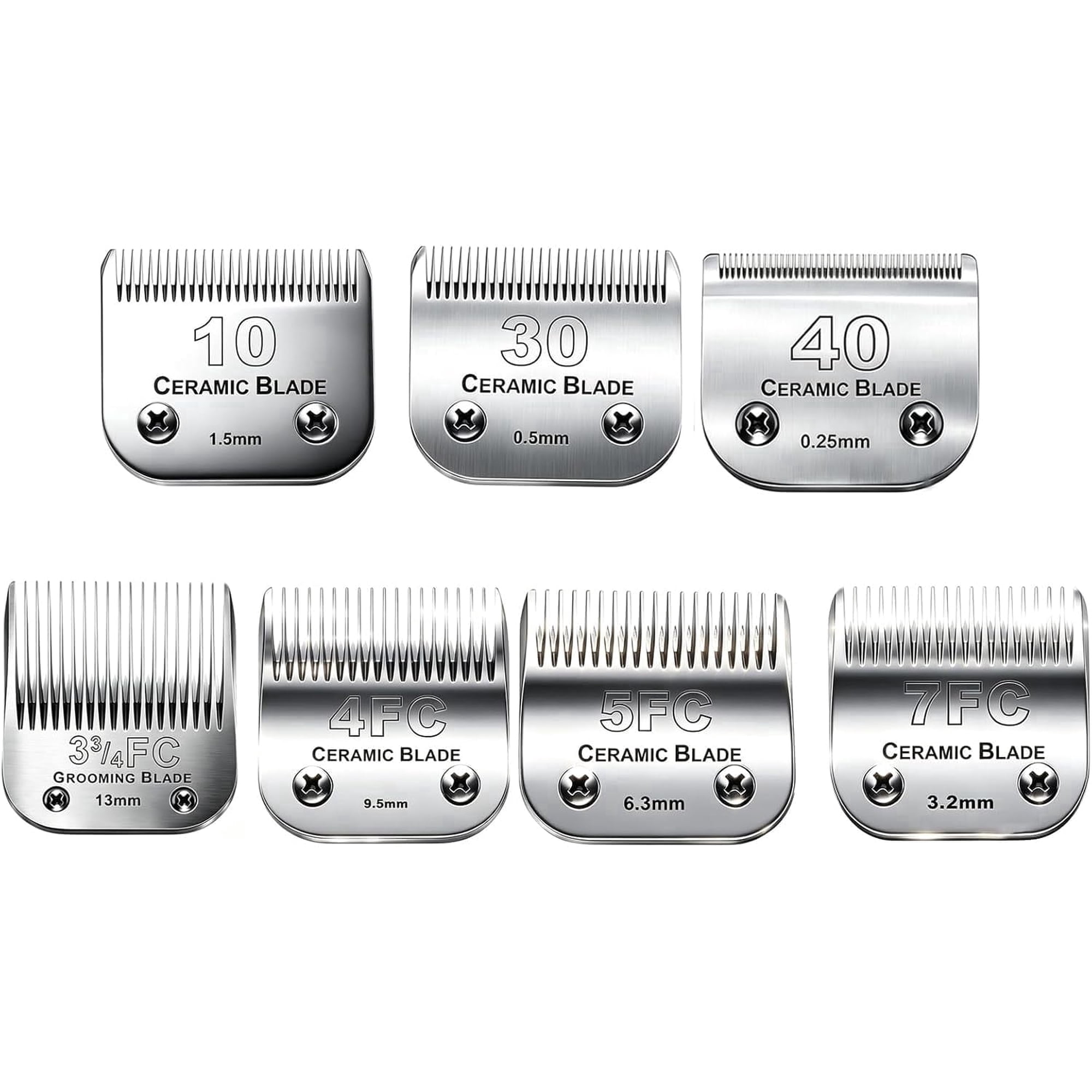 7Pack 10 Blades Dog Grooming Replacement Blades Compatible with An*dis Pet Clipper/Os*ter A5/Wah*l KM Series Dog Clipper Ceramic Blade & Stainless Steel Blade (#10+30+40+3FC+4FC+5FC+7FC)