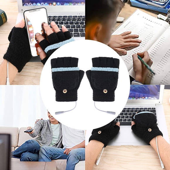 EARKITY Heated Gloves, USB Heated Gloves, Winter Full & Half Fingers Warmer Laptop Gloves, USB Hand Warmers, USB Heating Gloves, Knitting Wool Heating Mittens, Fingerless Washable Design Winter Gift