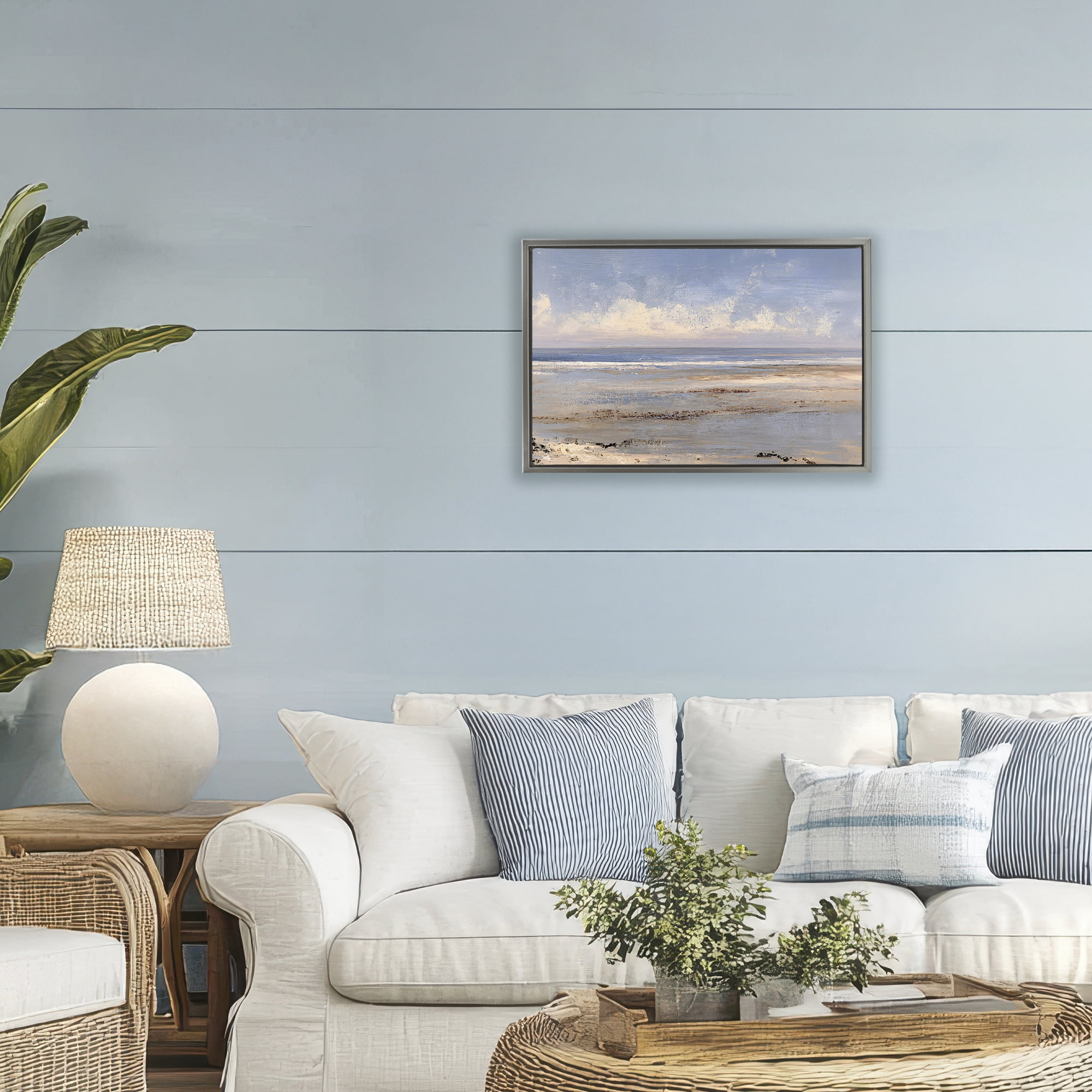 Stupell Industries Rustic Ocean Horizon Impression Gray Framed Floater Canvas Wall Art, design by Jacky Ngan
