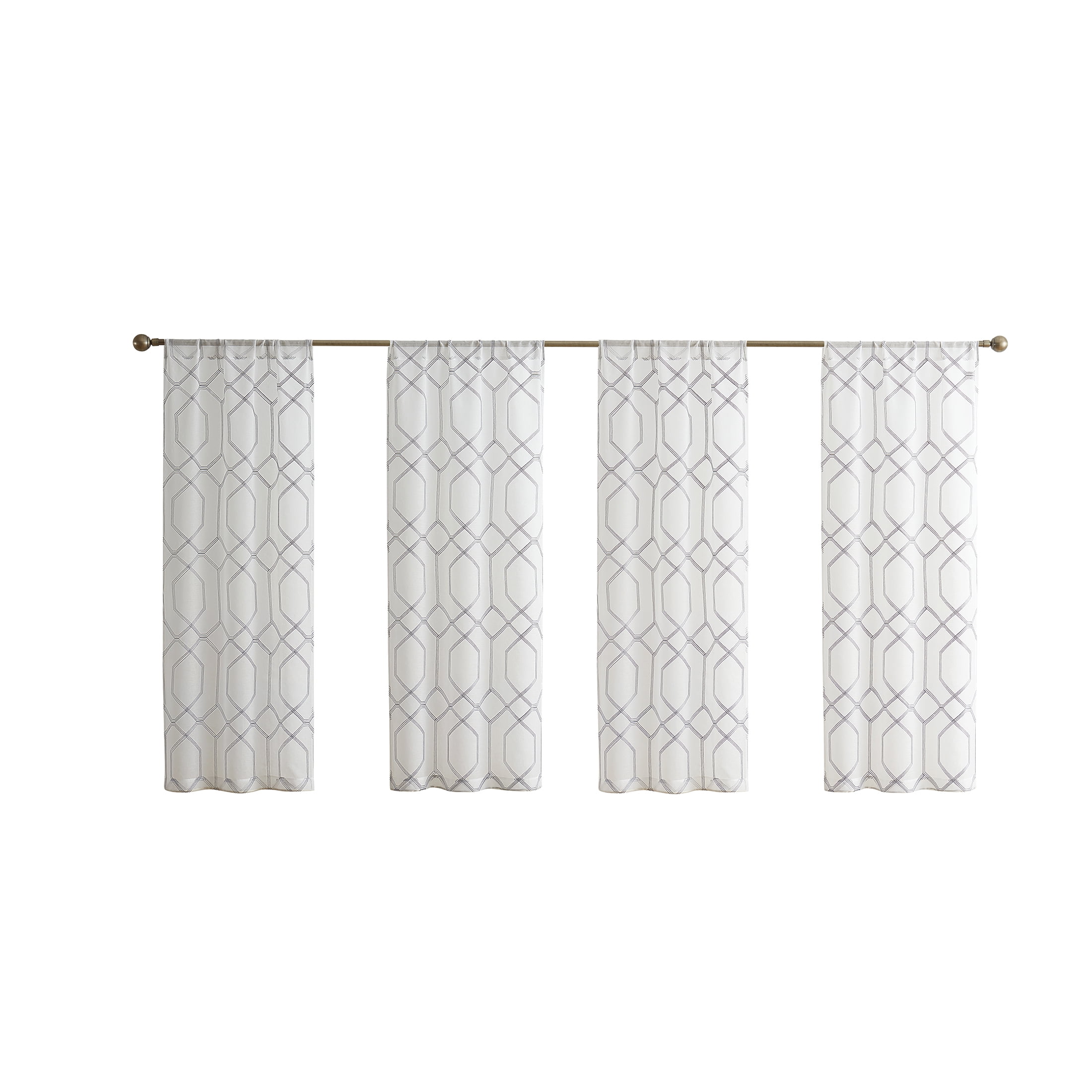 Mainstays Modern Geometric Embroidered Rod Pocket Sheer Curtains, Set of 4, Gray, 28" W x 63" L