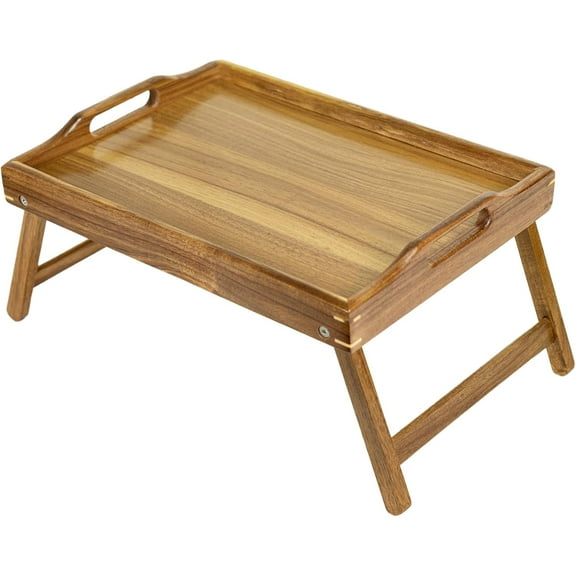 Utoplike Acacia Bed Tray for Eating, Breakfast Trays with Foldable Legs for Bed, Wood Folding Serving Table for Sofa