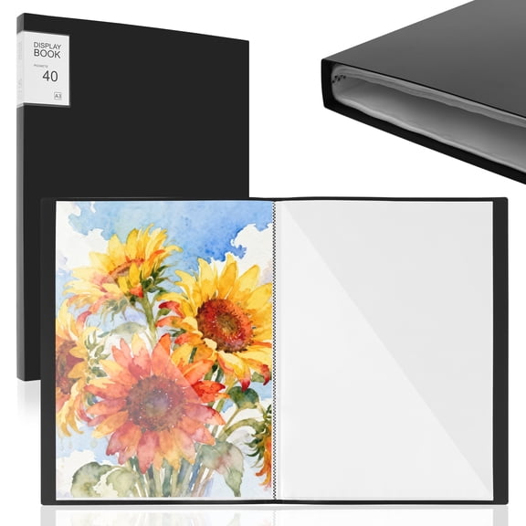Austok 2 Pack A3 Display Painting Storage Book 40 Pages Art Portfolio Diamond Painting Folder with Clear Plastic Sleeve A3 Display Book Folder for 17.32 × 12.68 inch Art Painting (Black)