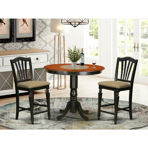 Counter Height Dining Set - 3 Piece Table & Chairs - Small Space Kitchen Table Set - Black & Cherry Finish