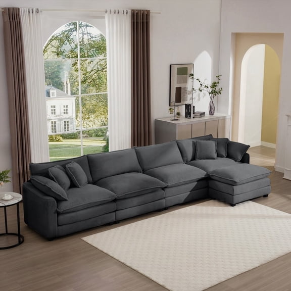 Modern Corduroy 4-Seater Sofa with Footstool - Ideal for Living Room