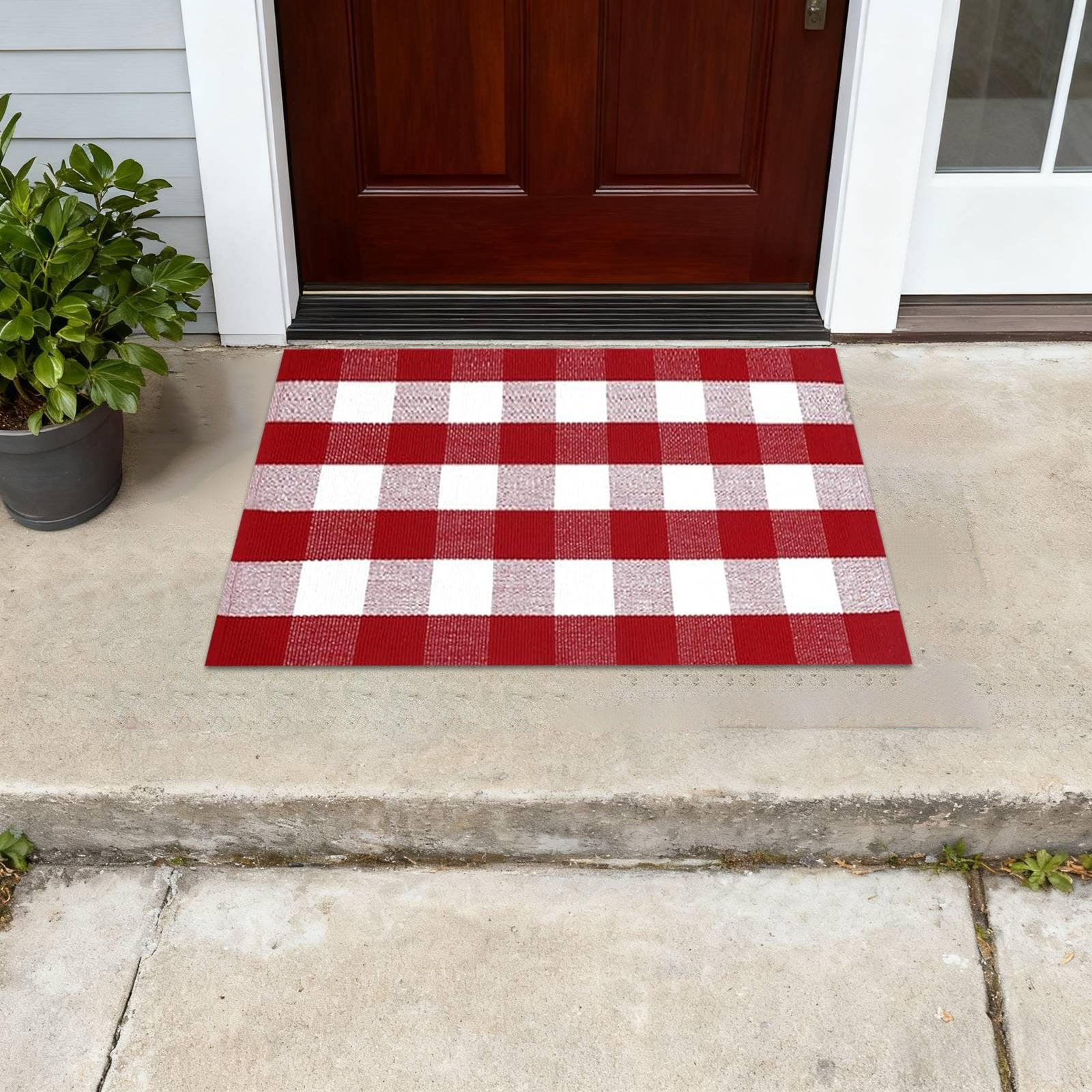 Area Rug, 28"x43" Pink and White Checkered Rug Plaid Outdoor Rugs, Soft Machine Washable Cotton Woven Welcome Mat Area Rugs for Home Decor, Bedroom, Doormat, Balcony, Porch, Patio
