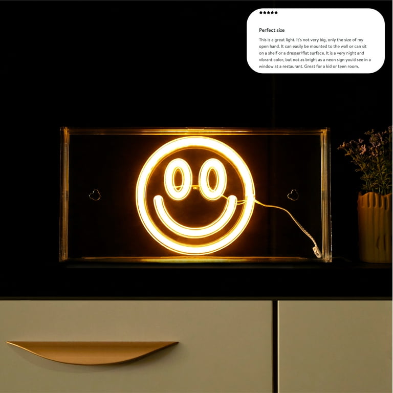 Urban Shop LED Neon Smiley Face Light-up Clear Acrylic Box, Yellow 
