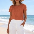 thumbnail image 2 of RQYYD Womens Round Neck Short Sleeve Cropped Blouse Casual Loose Fit Top for Summer Daily Wear, 2 of 7