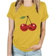 thumbnail image 5 of TFEOQRY Round Neck Short Sleeve Shirts Tops for Womnen Fashion Cherry Printed Blouse T-Shirt Tops Yellow, 5 of 5