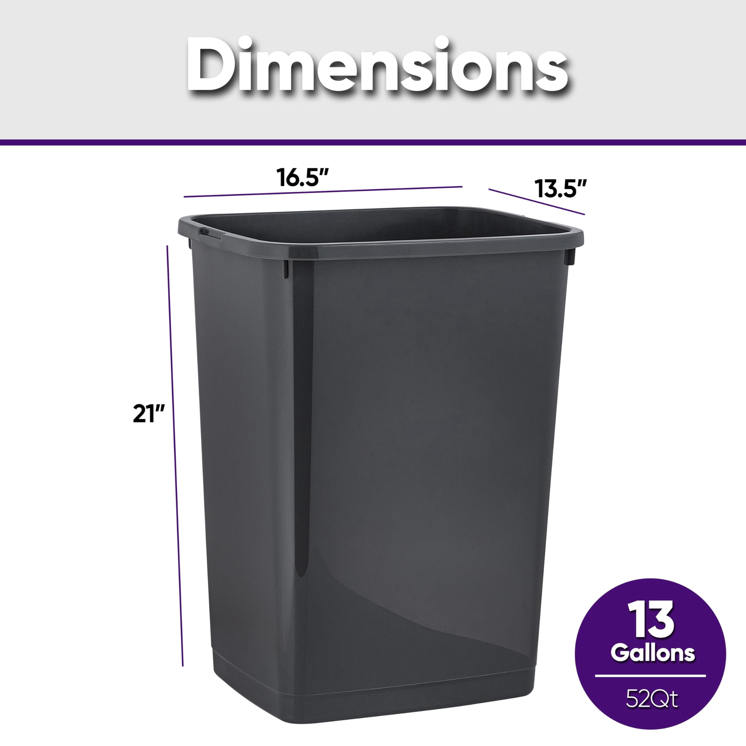 Superio Large Kitchen Trash Can 13 Gallon, 52 Qt Waste Bin for Kitchen, Garage, Indoor and Outdoor Trash Can (2, Grey)