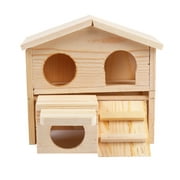 ABBA Hamster Molar Wooden House Adorable Slope Ladder Pet Hut Multi-entrance Hamster Cabin Blank Color Large Capacity Double Layer Rat Room