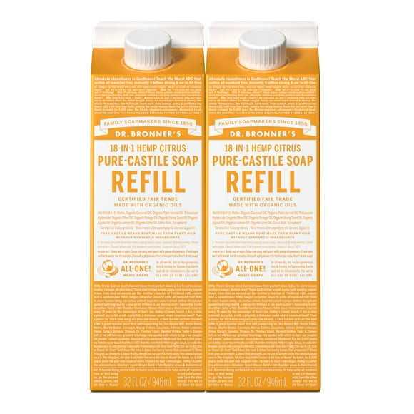 Dr. Bronner's Recharge de Savon Liquide Pur-Castile (Agrumes 32oz, Lot de 2)