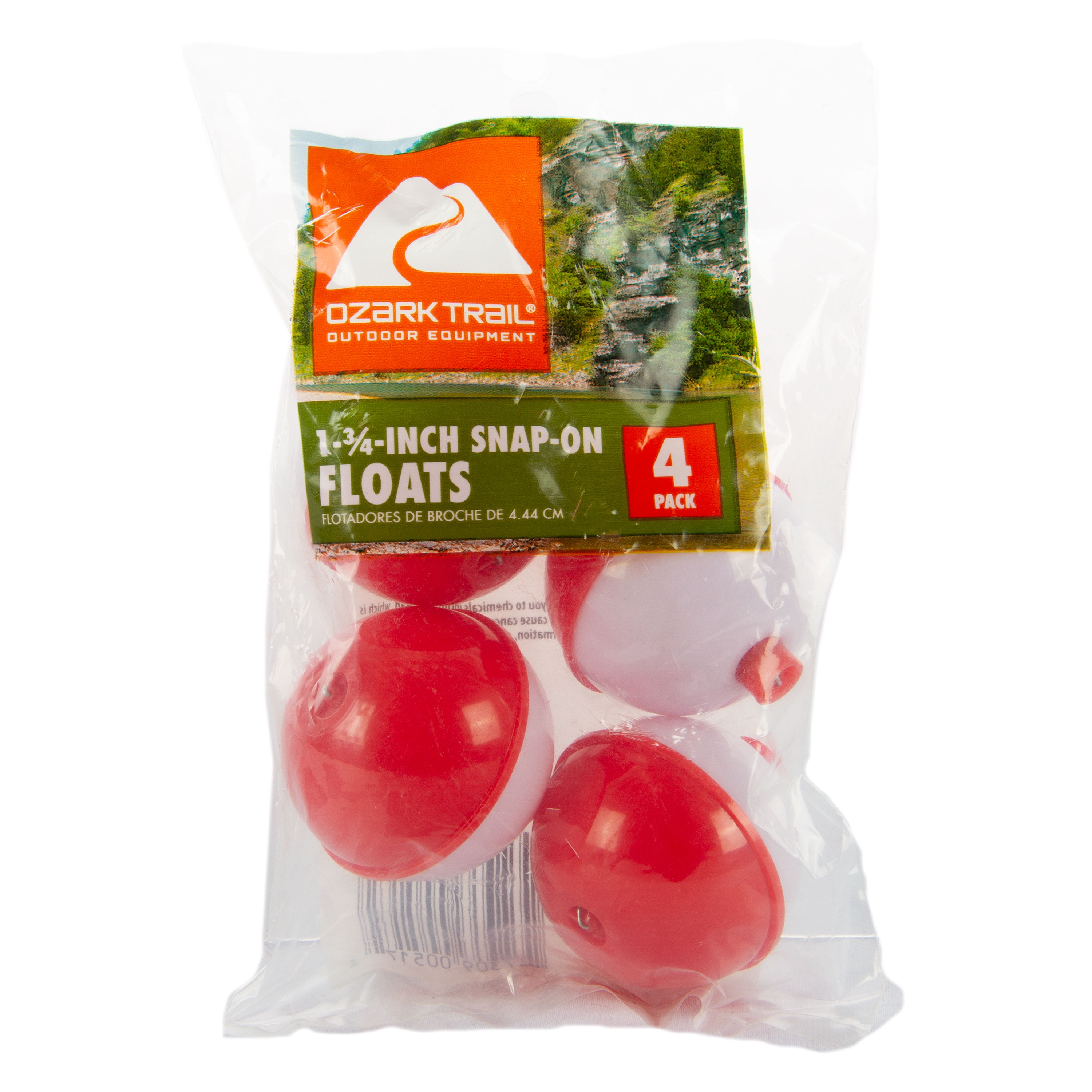 Ozark Trail 1 3/4" Round Floa. These One and three quarte inch durable plastic floats feature easy on and off spring attachment. Multi Color for better visibility.