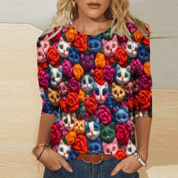 Vetsdori Juniors 3/4 Sleeve Tops Summer Plus Size Blouses Valentine,Gifts for Girlfriend Casual Graphic Cute Shirts for Ladies Fashion