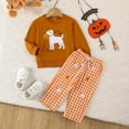 thumbnail image 2 of REgarm Toddler Baby Halloween Outfit Boy Girl Fall Winter Clothes Embroidery Shirt Top Elastic Waist Plaid Pants Set Trendy 2 Piece Outfit,4-5 Years, 2 of 5