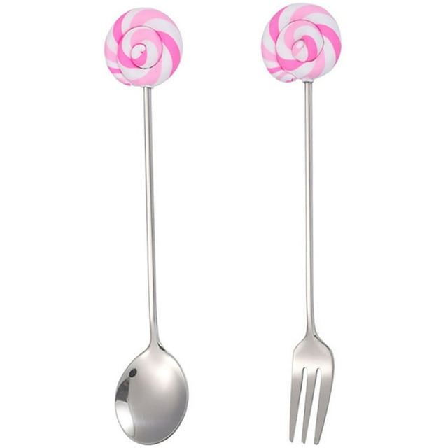 Coofit Dessert Spoon Stainless Steel Decorative Serving Spoon Stirring Spoon with Fork