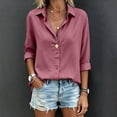 thumbnail image 6 of Gytharion Women's Plus Size Dress Shirts Soild Color Stain Silk Lapel Long Sleeve Shirts Casual Button Down Blouse, 6 of 6