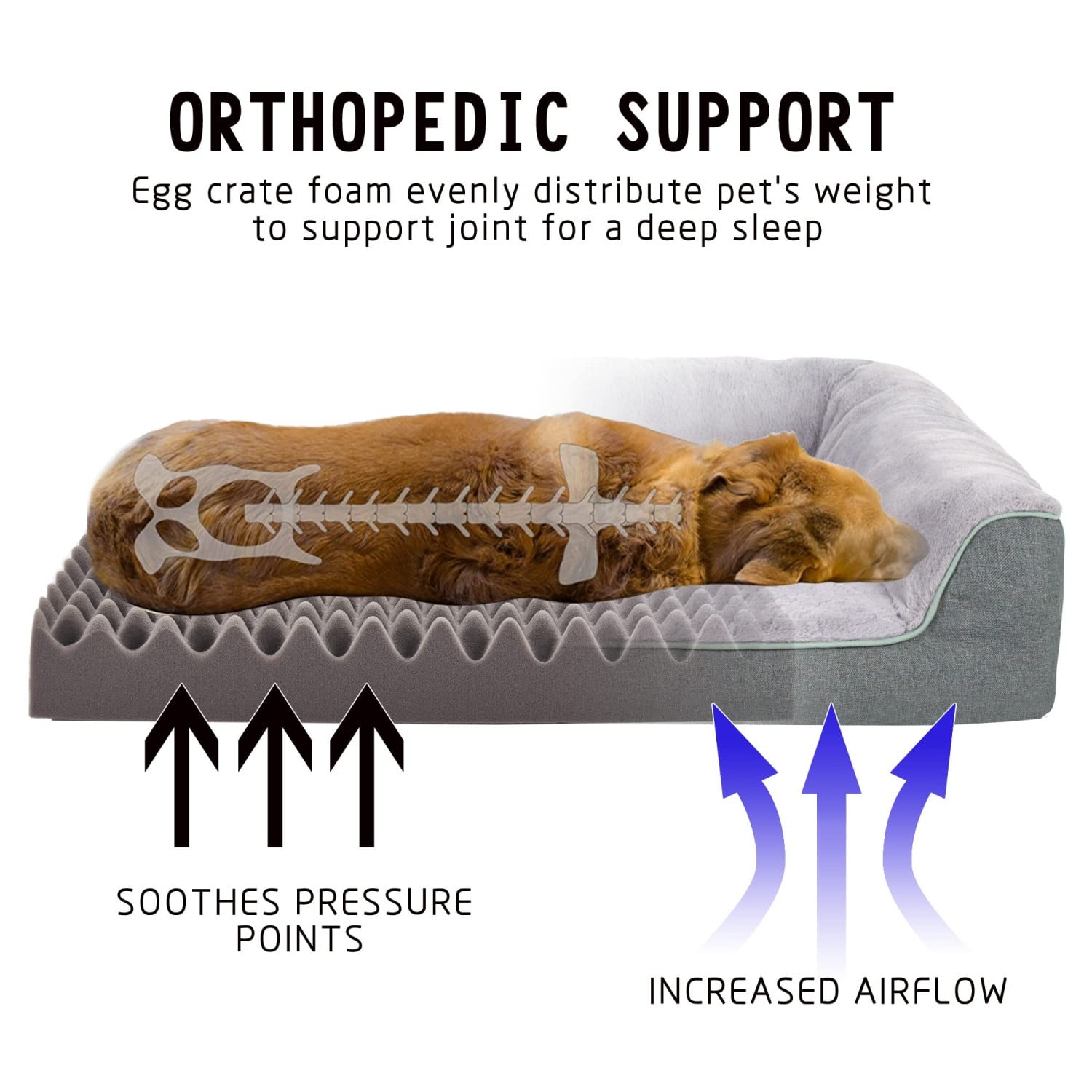 WATANIYA PET Orthopedic Dog Sofa Bed, Non Slip Pet Couch Bed with Removable Washable Cover, Grey