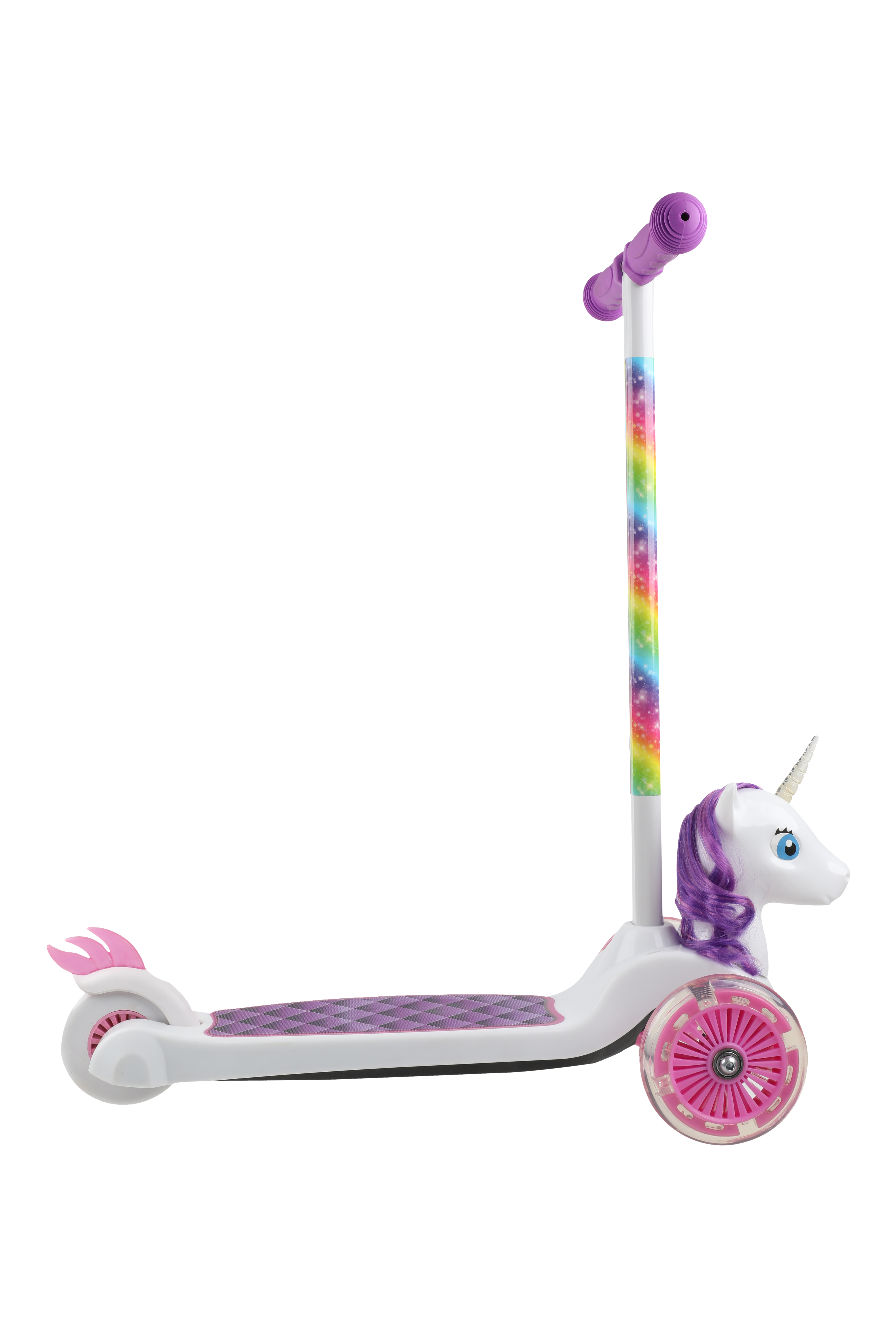 Dimensions Unicorn 3D Scooter with Light Up Wheels, Ages 3+, Max Weight 75lbs, Tilt and Turn Steering, 3-wheel Platform, Foot-Activated Brakes - image 3 of 12