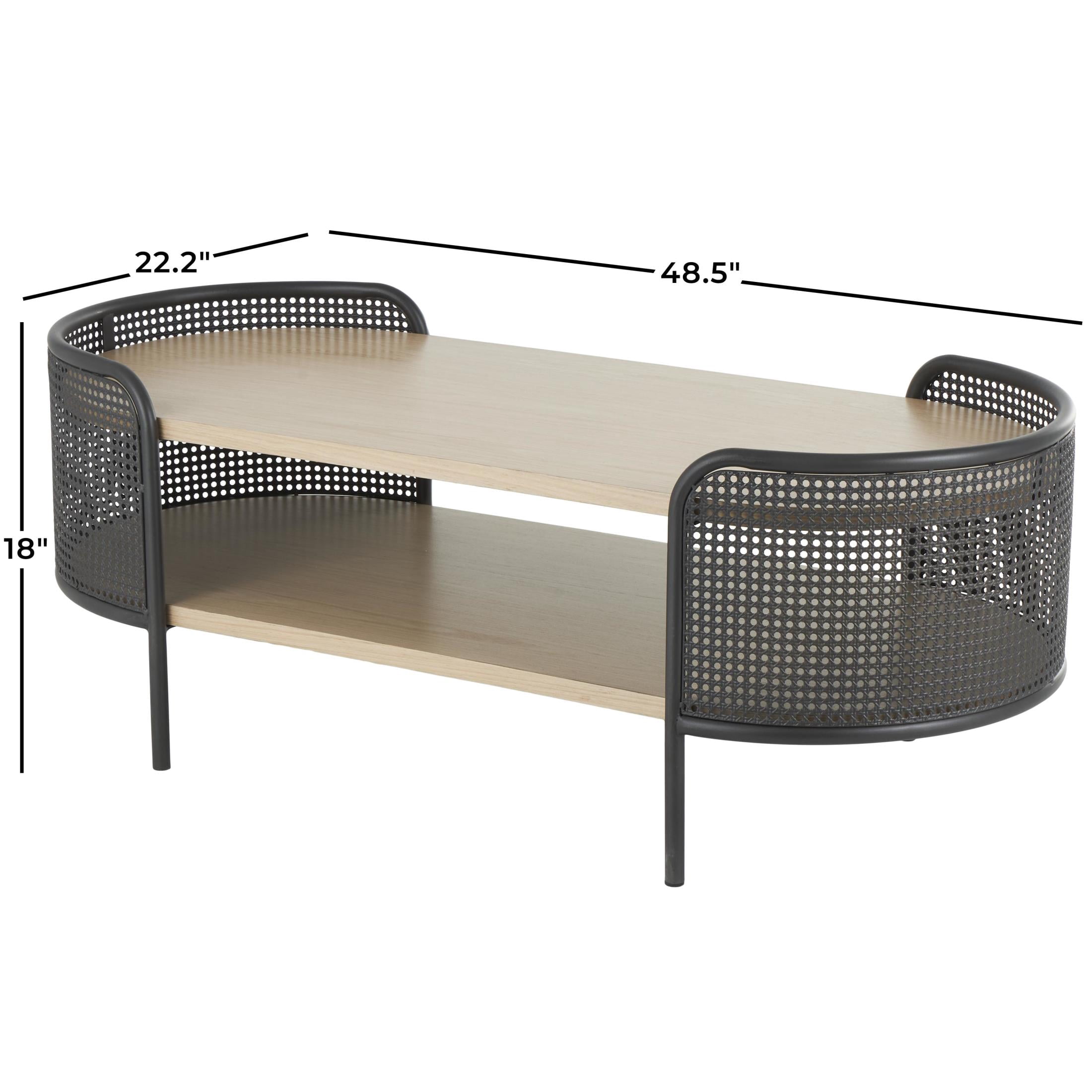 DecMode 49" x 18" Light Brown Wooden Oval Two-Toned Coffee Table with Mesh Side Panels and Brown Wood Tabletop, 1-Piece