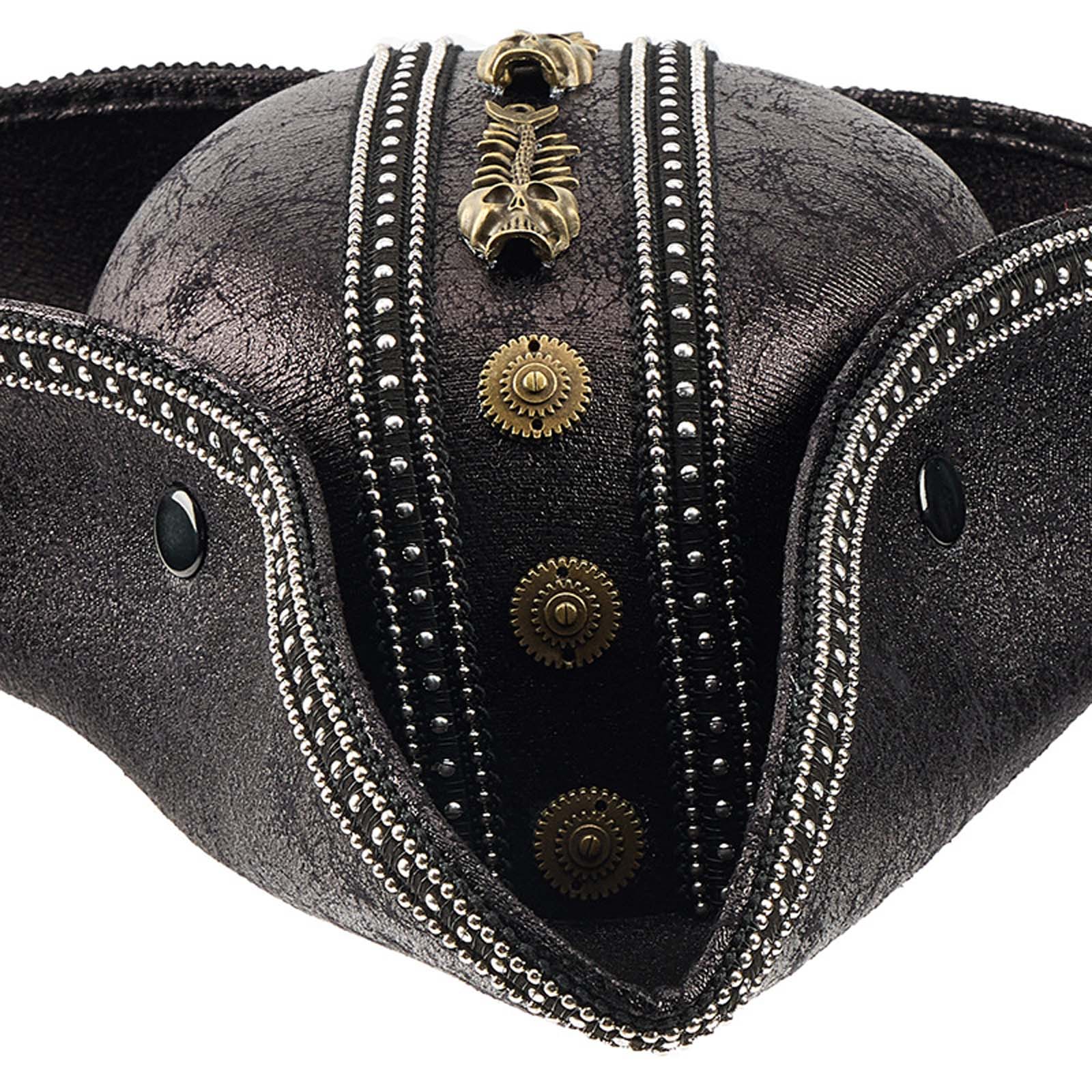 Doomiva Faux Leather Pirate Hat Colonial Medieval Tricorn Hats for Men Women Carnival Party Hat Cap Black One Size