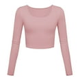 thumbnail image 1 of FAIWAD Womens Slim Crop Top Long Sleeve Basic Solid Color Skinny Stretch Roun Neck Pullover Top, 1 of 2