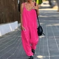 thumbnail image 2 of Lisingtool Womens Overalls Women Summer Casual Jumpsuits Spaghetti Strap V Neck Loose Romper with Pockets Jumpsuits for Women Dressy Hot Pink, 2 of 5