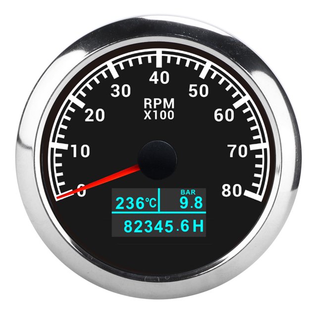 Tachometer, 9-32VDC 3 In 1 Multifunctional RPM Gauge Low Power Consumption For Ship For Truck Black Dial