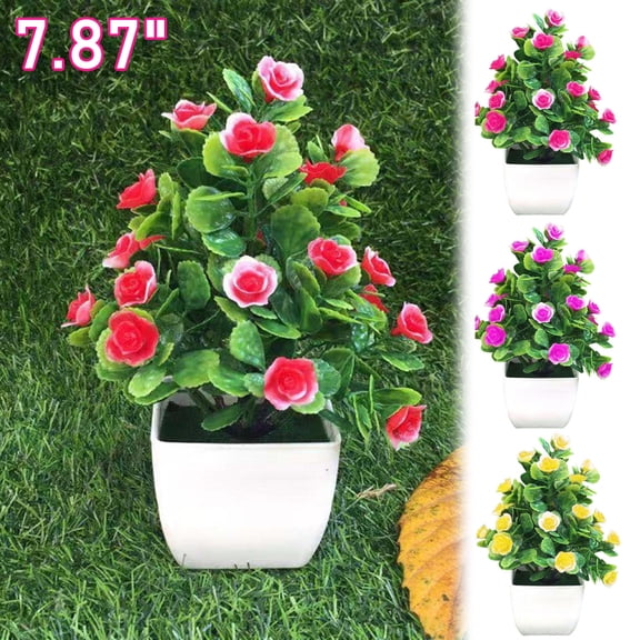 Walbest Simulation Potted Plants 25 Heads Hibiscus Bud Artificial Flower, Artificial Green Plant Small Bonsai Ornament for Home Garden Party Office Desktop, 4.72" x 7.87"