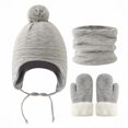 thumbnail image 5 of Baby Winter Hat Scarf Gloves Set 3-Piece, Tie Closure Fleece Lined Beanie with PomPom Neck Warmer Mittens, Thermal Knit Accessories for Infants Toddlers Boys Girls Cold Weather Protection Grey, 5 of 5