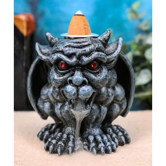 Crouching Gothic Horned Devil Chimera Gargoyle Backflow Incense Cone Burner