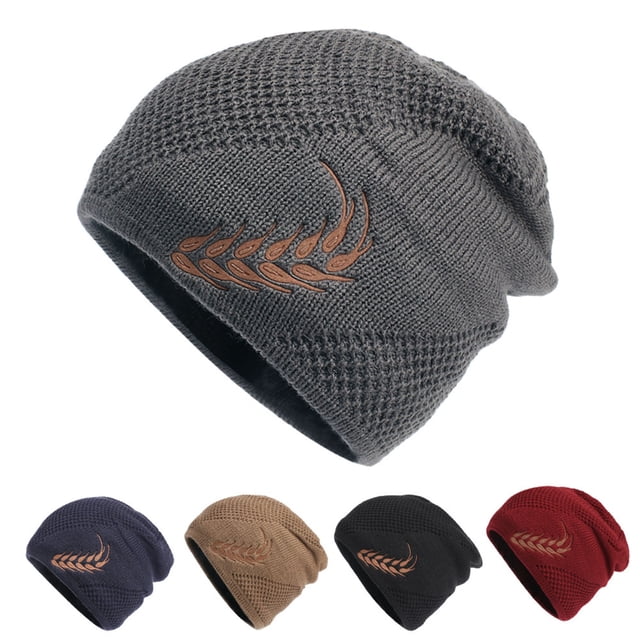 Neinkie Winter Hat Stretchy Thick All Match Yarn Embroidered Wheat Fleece Fleece Cap for Daily Life
