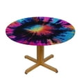 thumbnail image 3 of HAOXIT Colorful Tie Dye On Black Round Dinner Tablecloth,Washable Spill Proof Table Cloth, Table Cover for Kitchen Dining Room Party,Desk Clothes for Indoor &amp; Outdoor 46-50, 3 of 8