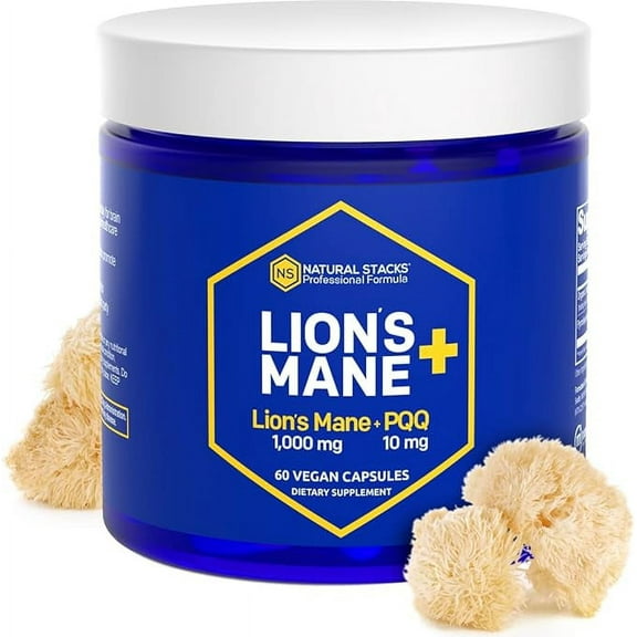 NATURAL STACKS Lions Mane Supplement with PQQ   Brain Cell Optimizer - Organic Lions Mane Extract for Memory, Learning, Mitochondrial Function - 60 Mushroom Capsules
