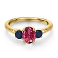 thumbnail image 3 of Gem Stone King 18K Yellow Gold Plated Silver Pink Tourmaline and Blue Sapphire Engagement Ring for Women | 1.29 Cttw | Oval 7X5MM | Gemstone October Birthstone | Size 9, 3 of 6