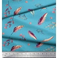 thumbnail image 3 of Soimoi Blue Cotton Jersey Fabric Leaves & Feather Decor Fabric Printed Yard 58 Inch Wide, 3 of 3