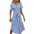 thumbnail image 3 of ITFABS Women's Button Midi Dress, Short Sleeve Floral Print Shirt Dress, 3 of 9