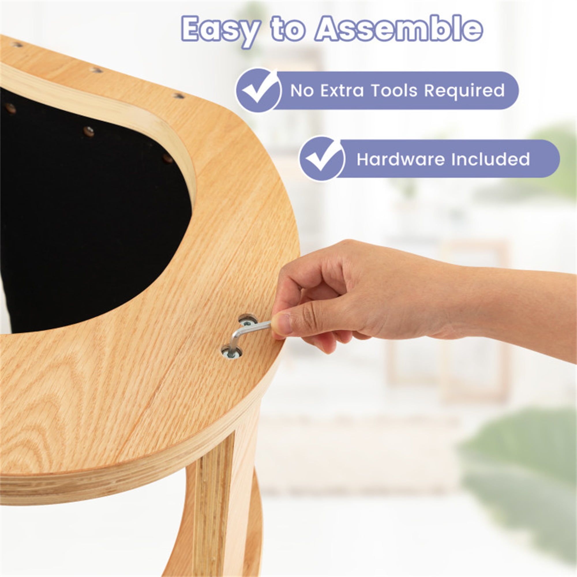 Demi Bonn Wooden Rocking Chair with Comfortable Padded Seat Cushion and Knee Support, for Home, Bedroom, Study, Black