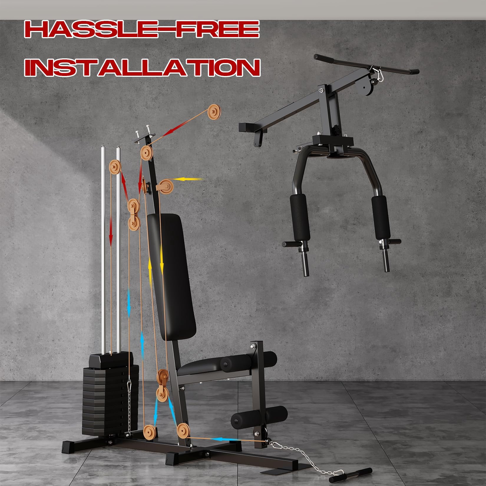 Kojooin Home Gym Equipment with 150LBS Weight Stack, All - in - One Exercise Station for Full Body Training with Preacher Curl Pad and Leg Developer