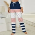 thumbnail image 3 of Pink White Navy Stripes Design Winter Female Pants Flannel High Waist Women Pants Lady Warm Straight Leg Plush Trousers, 3 of 7