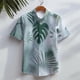 thumbnail image 5 of Camisa hawaiana de manga corta para hombre, informal, para playa, con botones, estampado floral en 3D de hojas tropicales, para vacaciones de verano, con solapa, 5 of 5